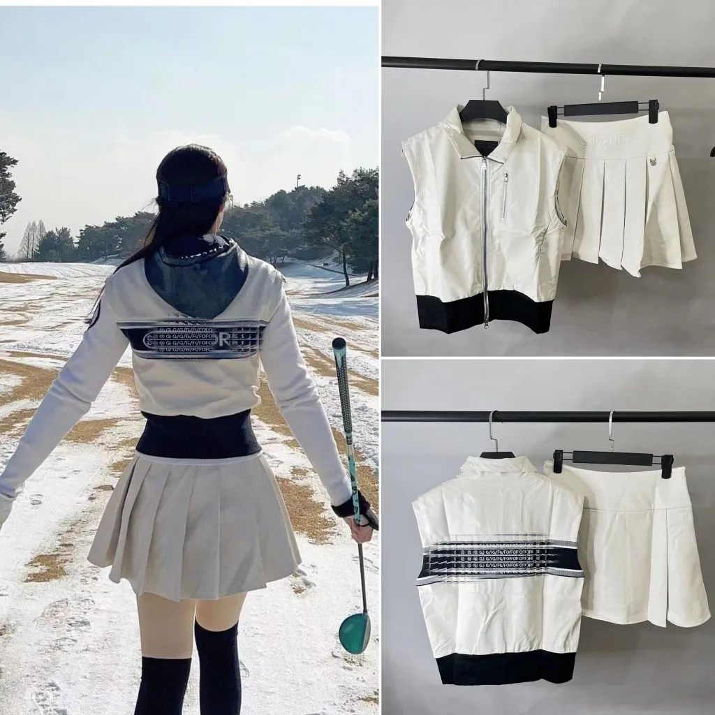 

2023 Golf Clothing Women's Suit New Leather Slim Vest Fashion Pleated Skirt Export Korea Original Single High-end