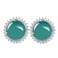 burmese jade earrings women emerald jewelry ear studs gemstones natural blue gemstone amulets jadeite charm 925 silver gifts