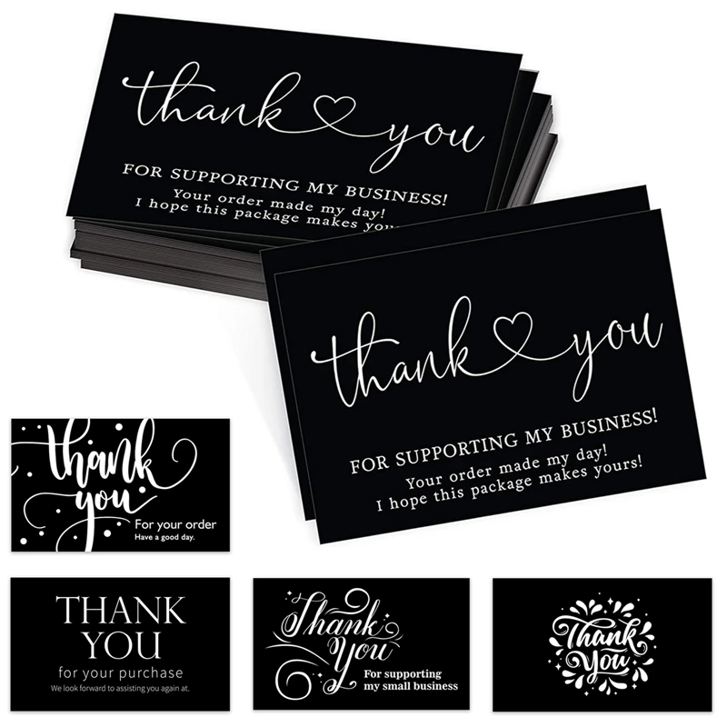 

30Pcs Black Thank You Cards for Supporting My Small Business Handmade Goods Gift Packaging Note cards party Decor Greeting Cards