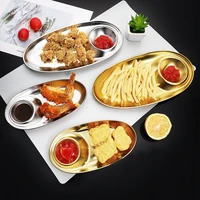 stainless steel snack plate divided grid plate oval plate with sauce plate western fries fried ketchup chicken platos