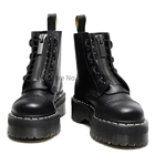 Женские ботинки из натуральной кожи на платформе, женские ботильоны, зимние новые плиссированные текстурные ботинки на шнуровке, на молнии, черные, в стиле панк, массивная обувь