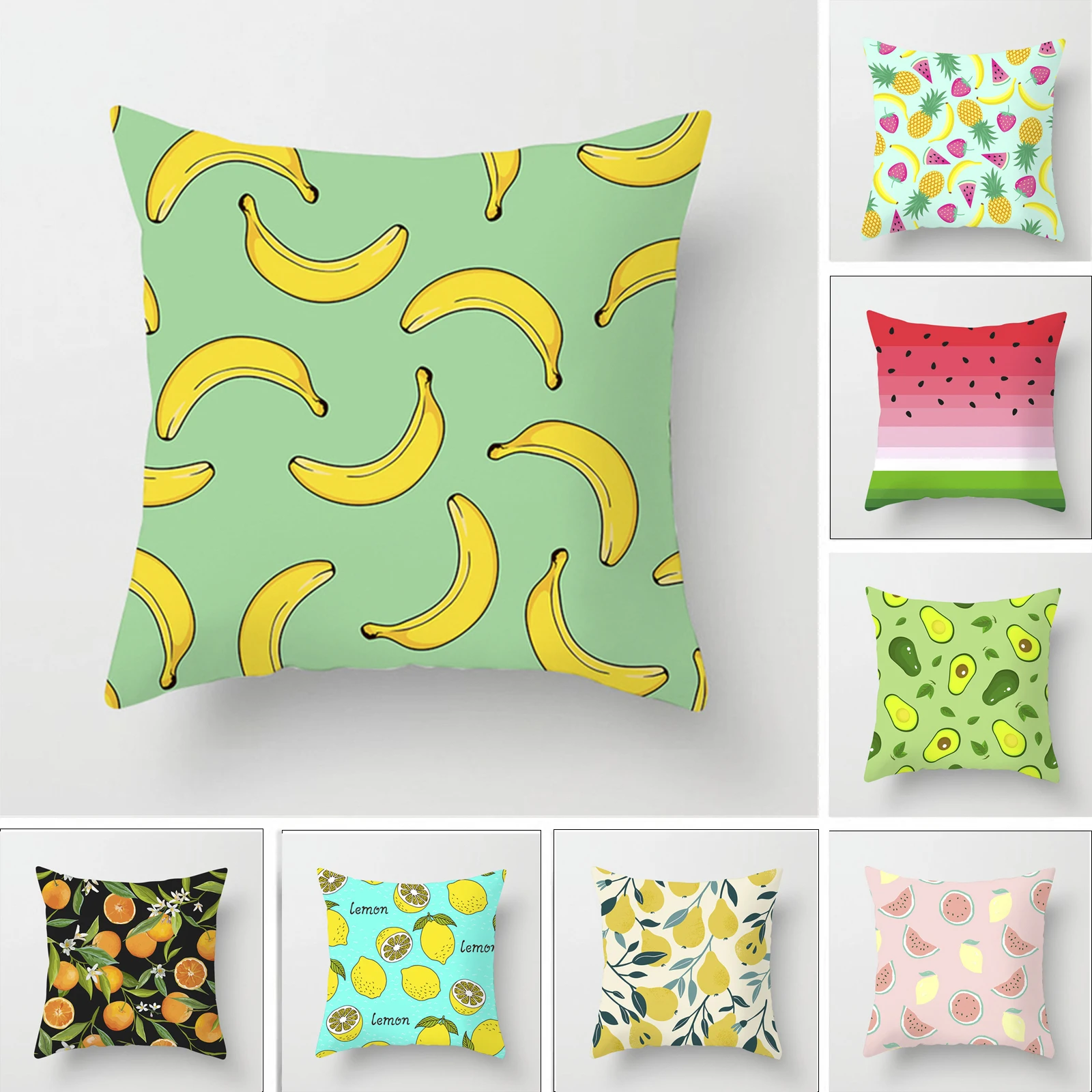 

2022 Tropical Fruits Printed Pillow Case Summer Lemon Design Decorative Cushion Cover for Sofa