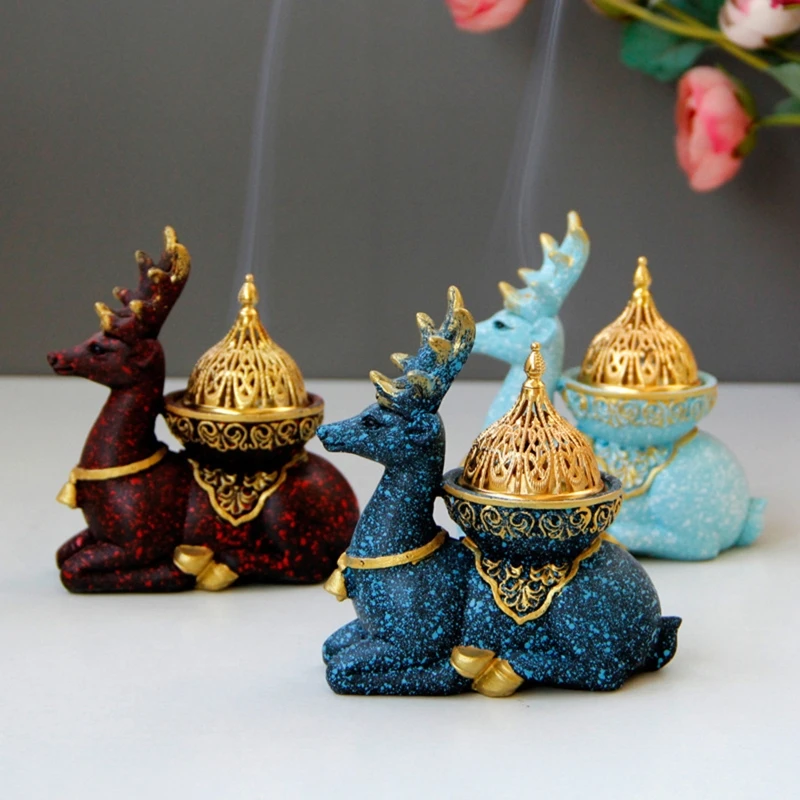 Arabic Resin Backflow Incense Burner Animal Deer Censer Ornament Crafts for Home Bedroom Office Study Room Decoration
