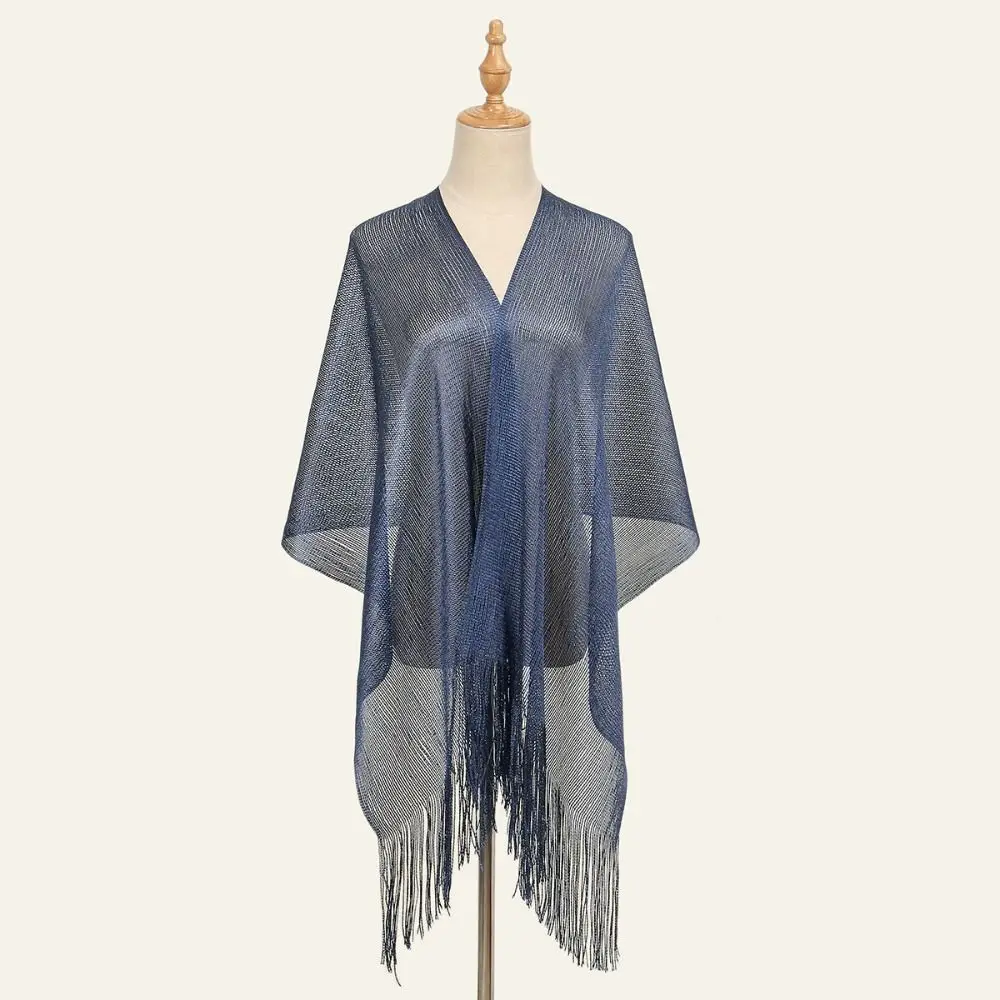 Летний солнцезащитный шарф золотого серебряного цвета с кисточками свадебный