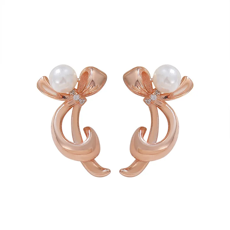 

2023 Original Strap Stud Earrings For Women Summer Fashion Cute Luxury 925 Sterling Silver Bowknot Pearl Drop Jewelry Girl Gifts