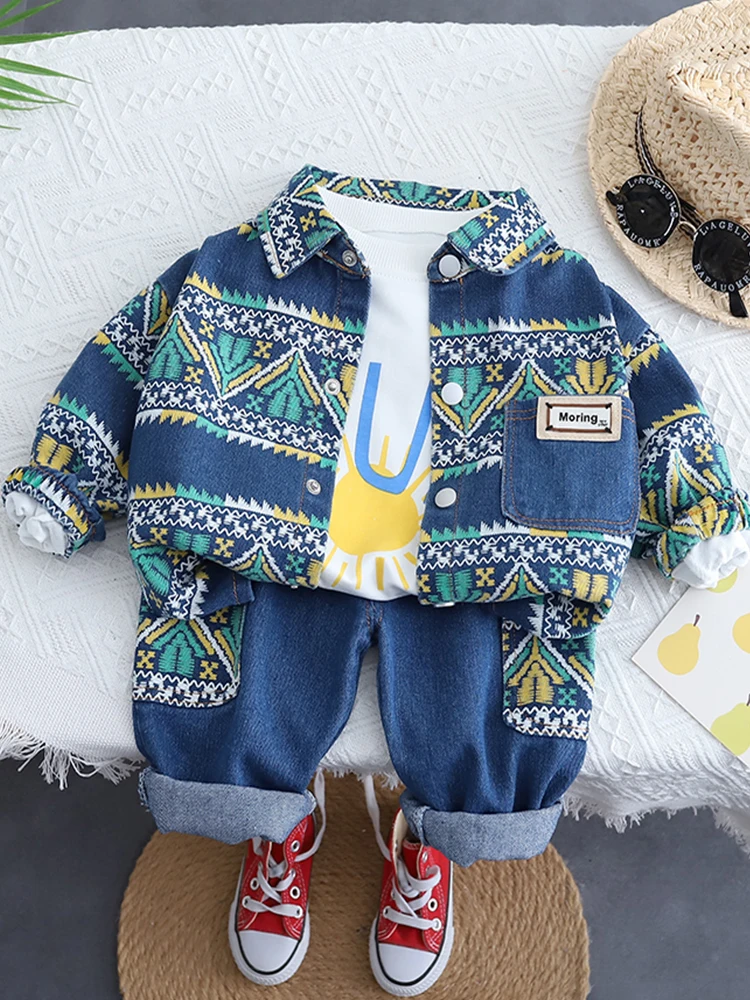 

Denim Jacket Loungewear Ropa Clothings Kids Clothes Boys Roupas Naipe 3 Pieces Sets Vetement Enfant Garcon Baby Pant Sets