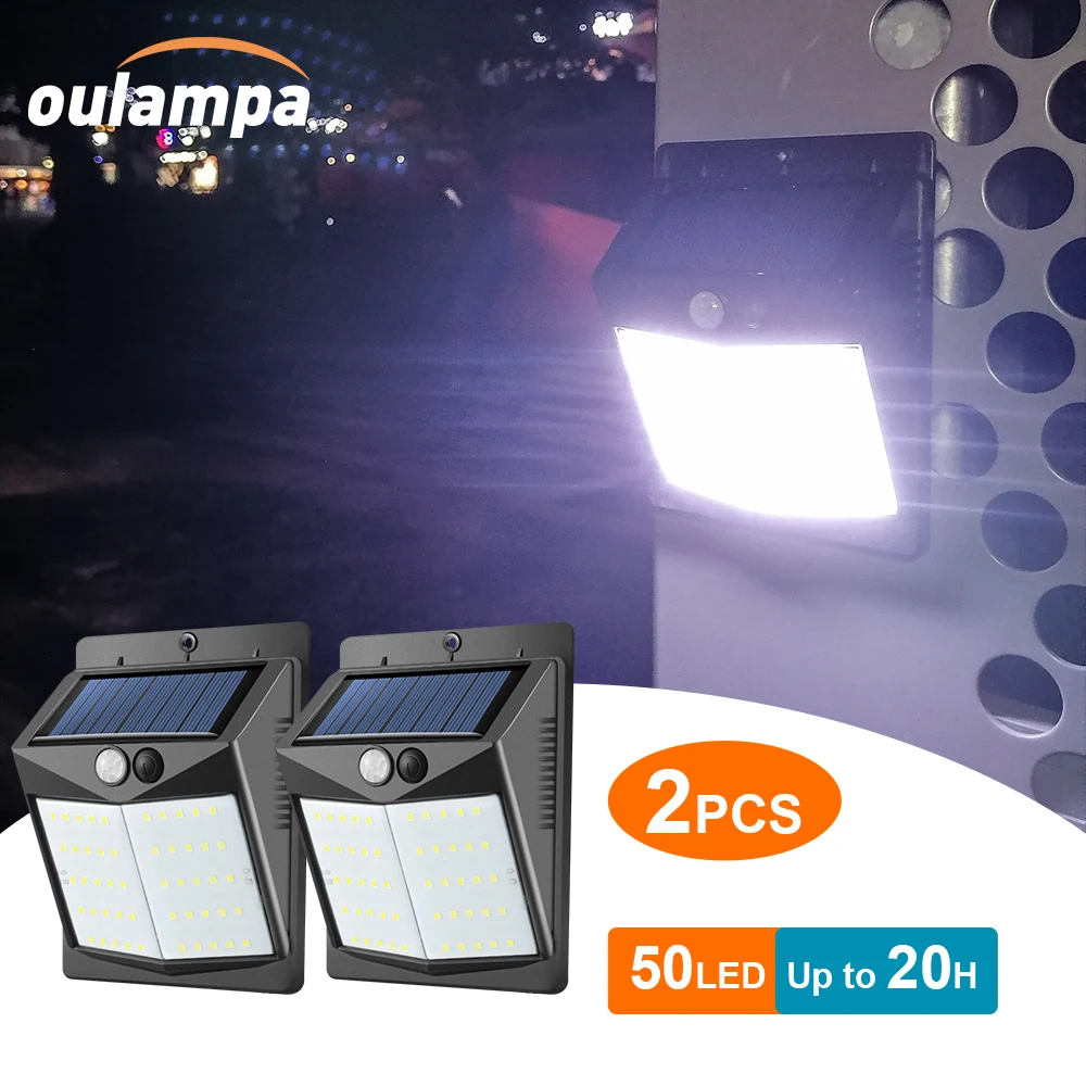 

2PCS 50LED Solar Wall Light Waterproof for Courtyard Villa Balcony Garden Park Motion Sensor Emergency Lamp