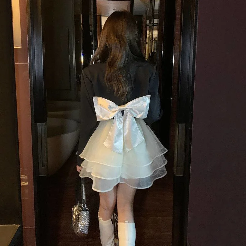 

Suspender skirt women 2022 mesh Princess fluffy skirt women's spring dress 2022 new waist closing thin bow