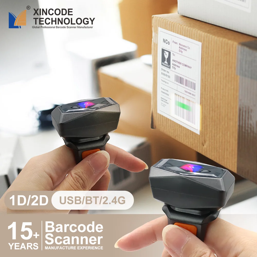 Фото Xincode беспроводной Bluetooth портативный считыватель штрих-кодов для пальцев Мини 2D сканер штрих-кода кольцевой сканер изображения №1