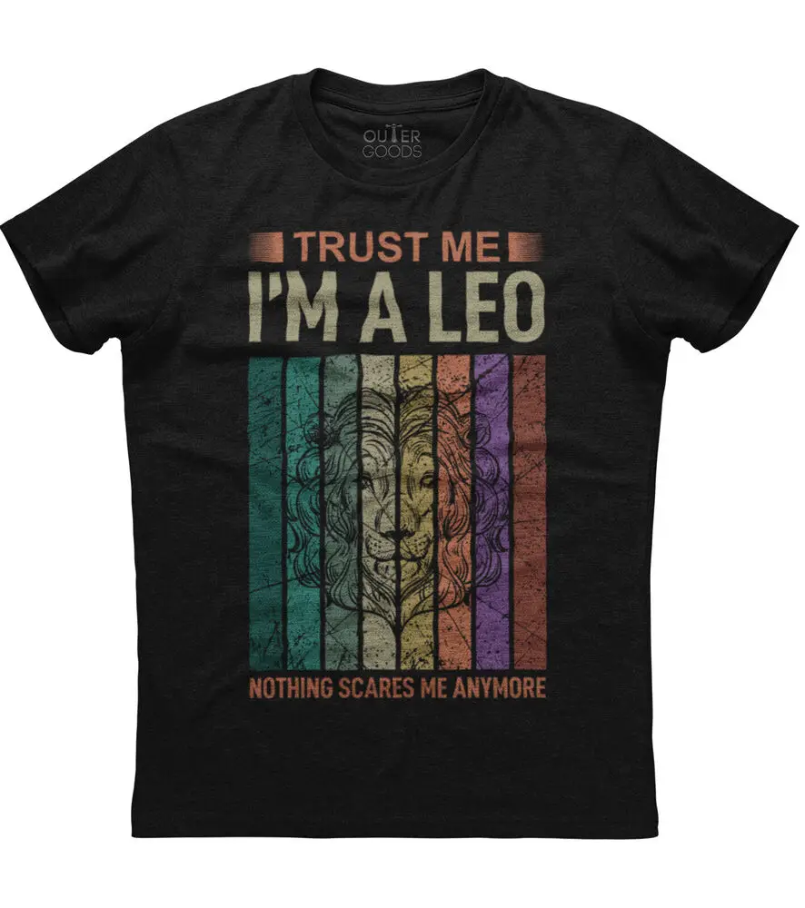Черная хлопковая футболка унисекс с коротким рукавом надписью Trust Me I A Leo Never Scares