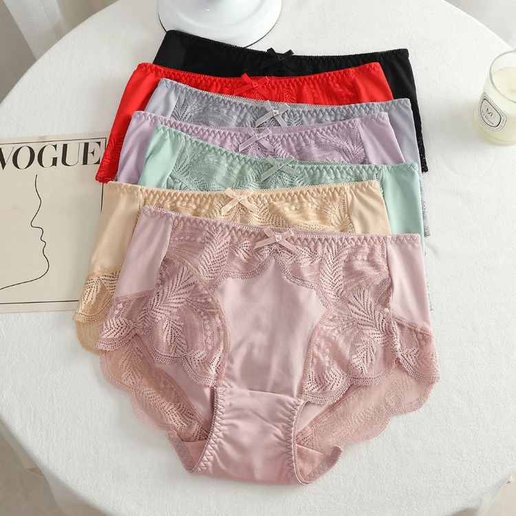 Женские Бесшовные трусики с кружевной отделкой нижнее белье из 100% хлопка дышащие