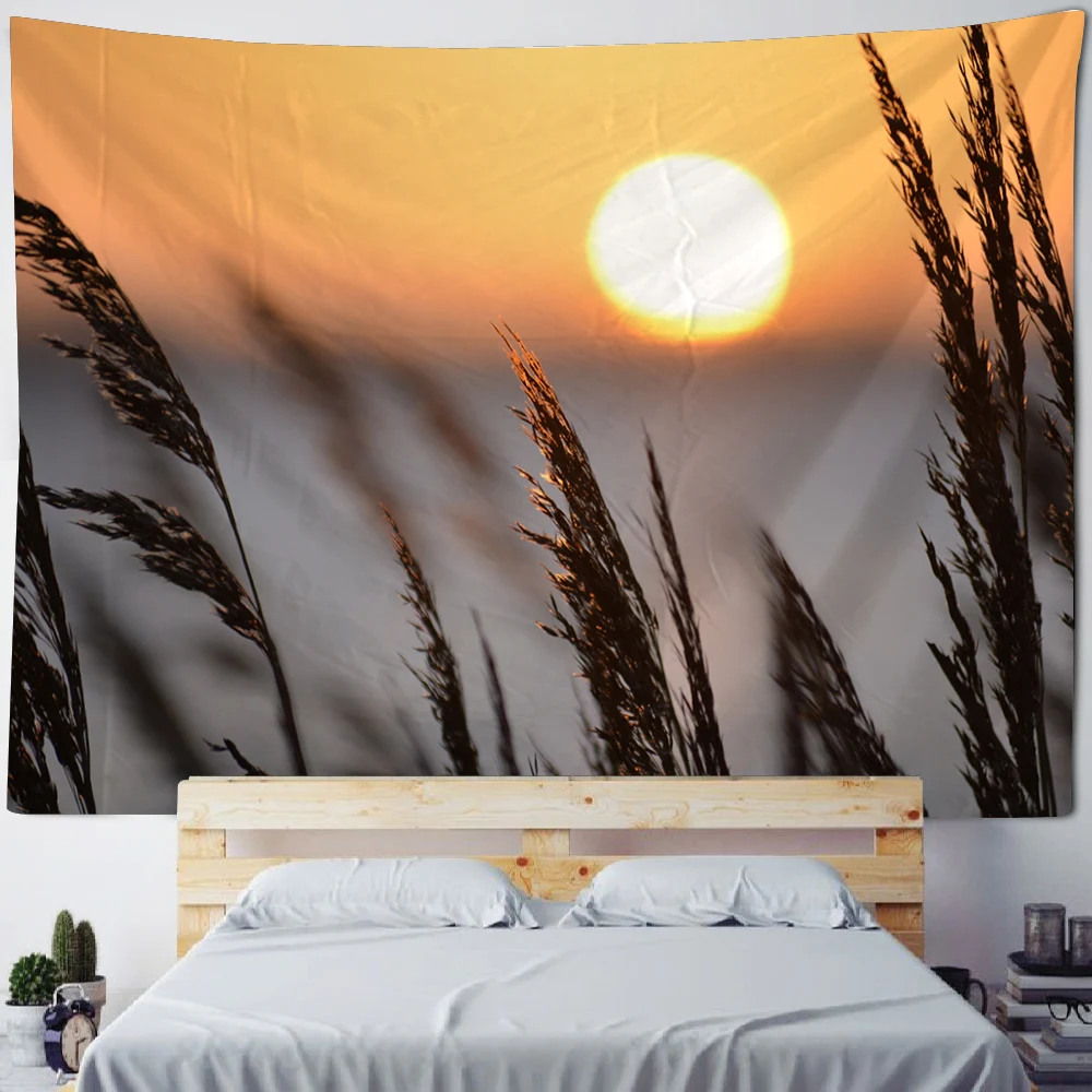 

Lake Reed Wild Plant Pattern Sunshine Landscape Wall Tapestry Art Decoration Carpet Hanging Home Bedroom Living Room Decoration