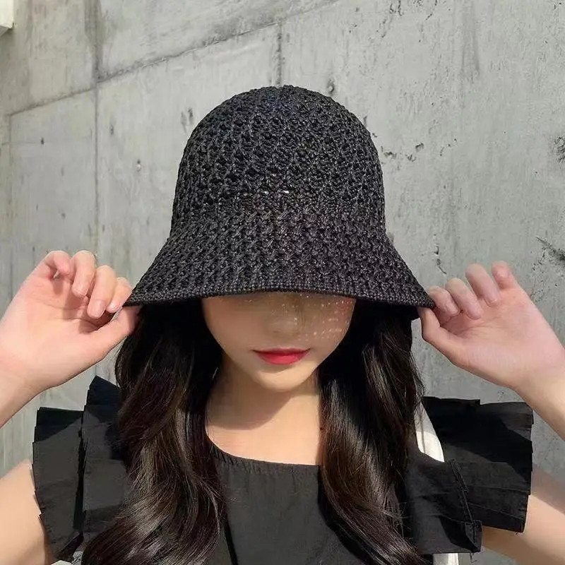 

Summer Hat Women's Fashion Dome Bucket Hat Vintage Wide Brim Foldable Vacation Foldable Beach Hat Foldable Hand Knit Cutout