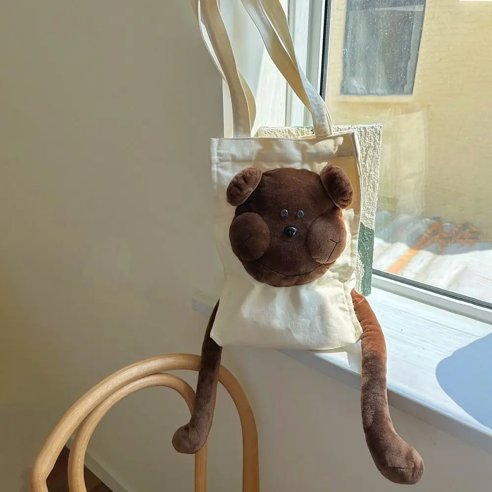 

Doll 3D Bear Canvas Bag Simple Shoulder Bag Tote Bag Handbag Plush Travel