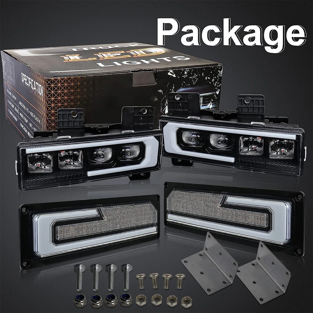 

1 комплект светодиодных фар с белым указателем поворота DRL, подходит для Chevy GMC C/K 1500 2500 3500 Suburban Silverado Tahoe Yukon 1988-1998 годов