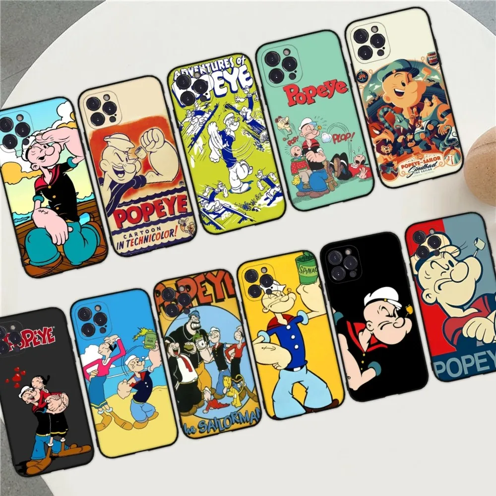 

Retro cartoon illustration po pe ye spinach Phone Case For iPhone 14 13 12 Mini 11 Pro XS Max X XR SE 6 7 8 Plus Soft Silicone