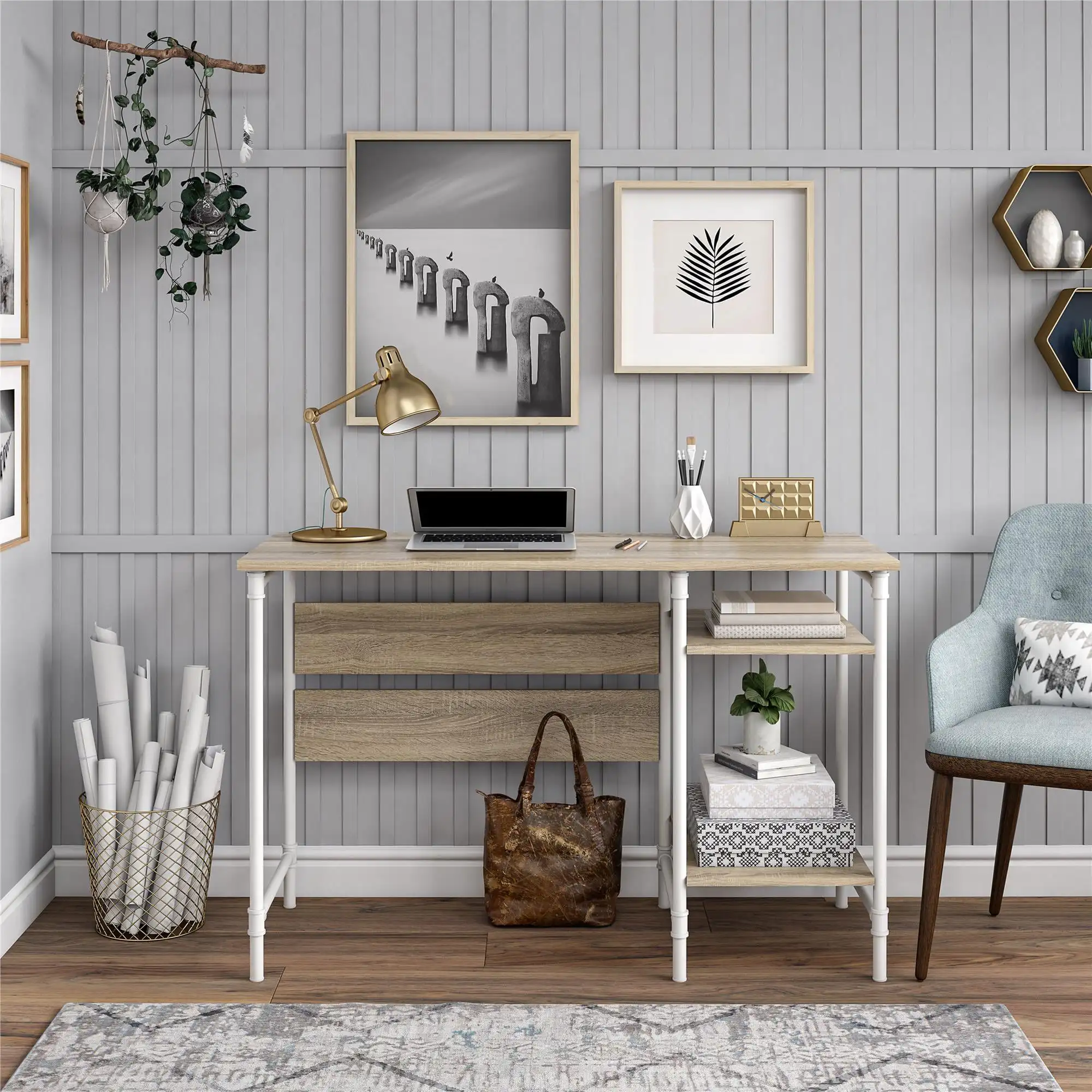 

Ameriwood Home Bloomington Single Pedestal Desk, Weathered Oak