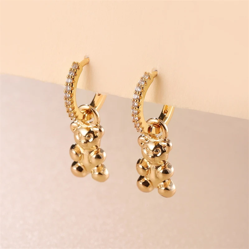 WeSparking EMO Gold Plated Cute Bear Dangle Earrings Zircon Huggie Earrings For Women Free Shipping Item Fashion Jewelry Pusheen