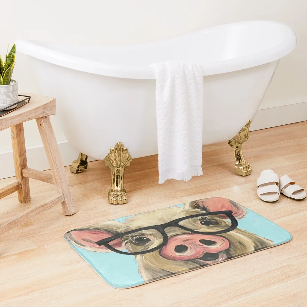 

Cute Pig With Glasses Art Camper Carpet Bathroom Entrance Doormat Bath Indoor Floor Rugs Absorbent Mat Anti-slip Kitchen Rug