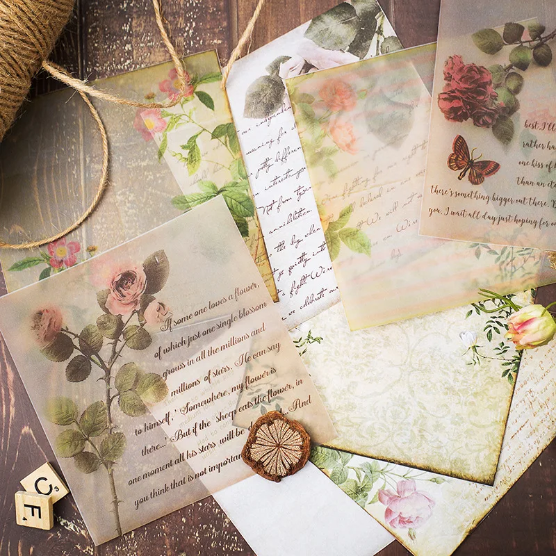 

Craft Paper Large Size 14x14 Vintage Material Flowers Plants Background Music Journal Scrapbooking Litmus Paper 8 Sheets Tissue