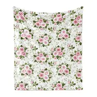 Rose Throw Blanket Pattern with Pink Roses Bouquet Leaves Branches Girly English Design Art Flannel Fleece Soft Couch Cover King