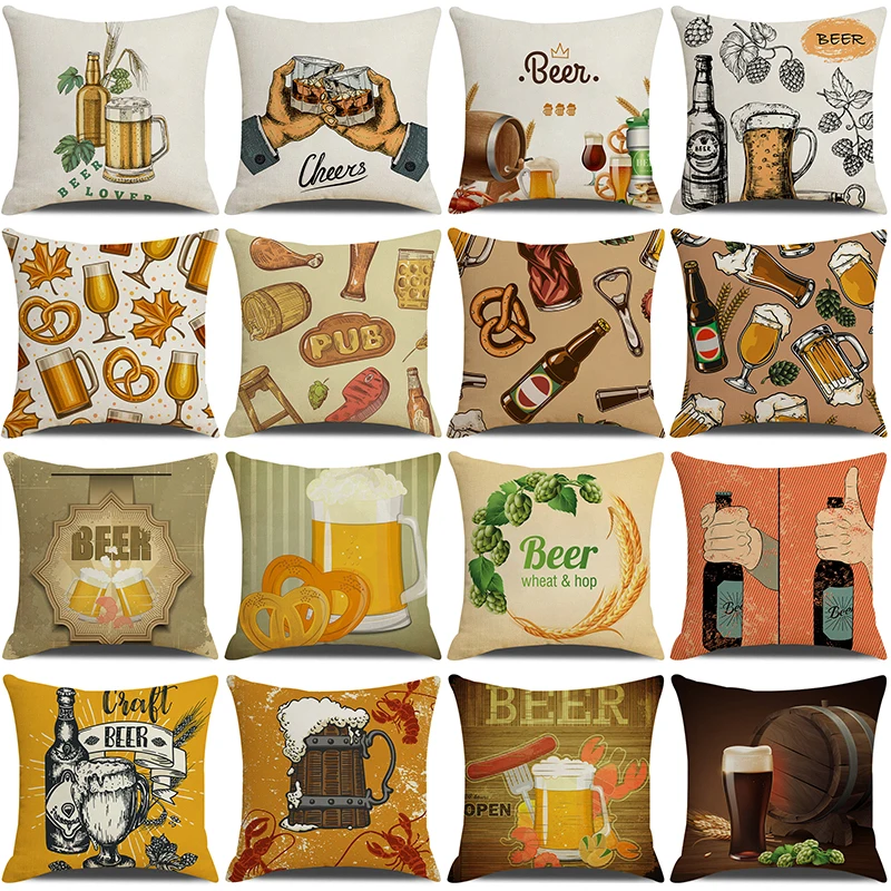 

Beer Day Festival Decorations Linen Pillow Covers 18x18 Inches Oktoberfest Decor Cushion Cover Farmhouse Home Throw Pillow Case