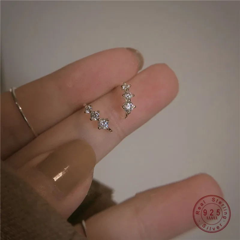 

925 Sterling Silver Japanese Small Cute Crystal Plating 14k Gold Stud Earrings Women Fashion Charm Birthday Gift Jewelry