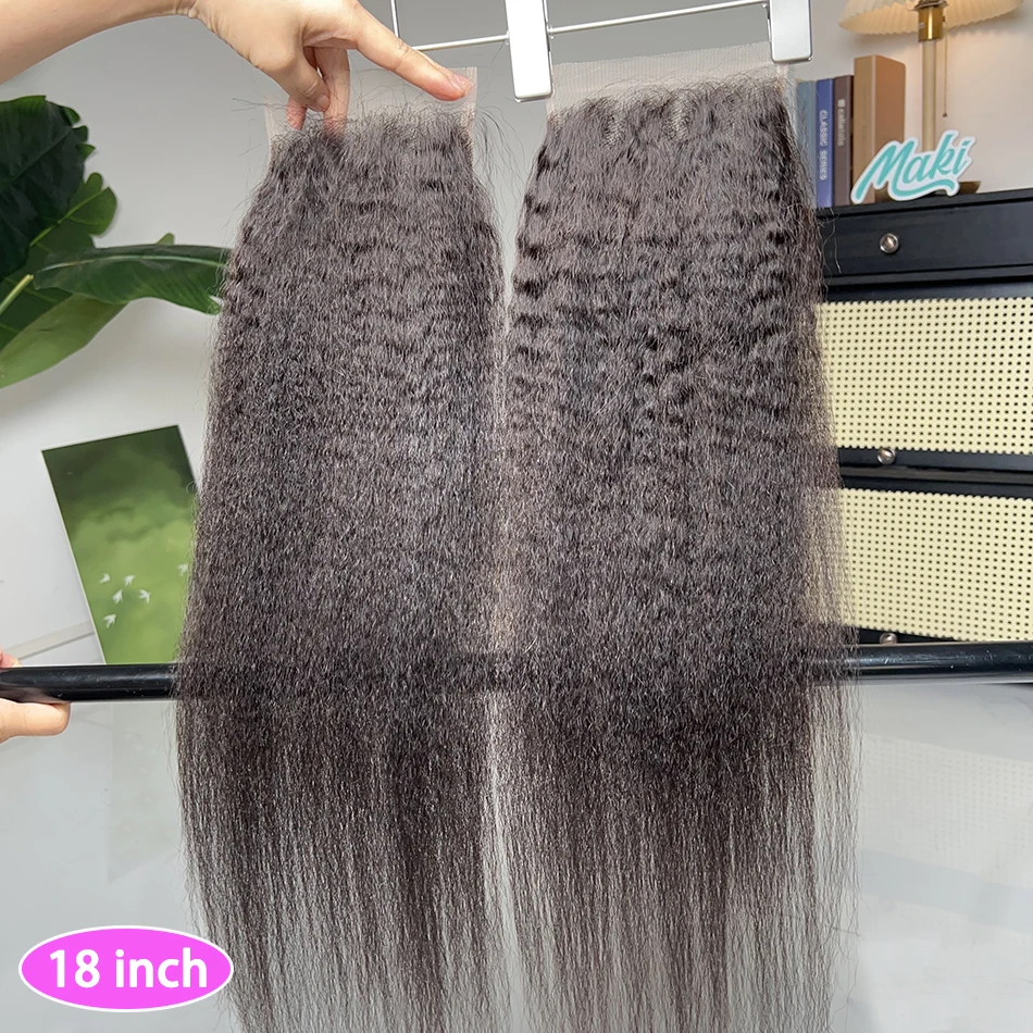 Фото Прозрачная кружевная застежка 5x5 с прямыми волосами Kinky Straight, предварительно выщипанными и осветленными узлами, невидимым кружевом, имитирующим кожу, натурального цвета №3