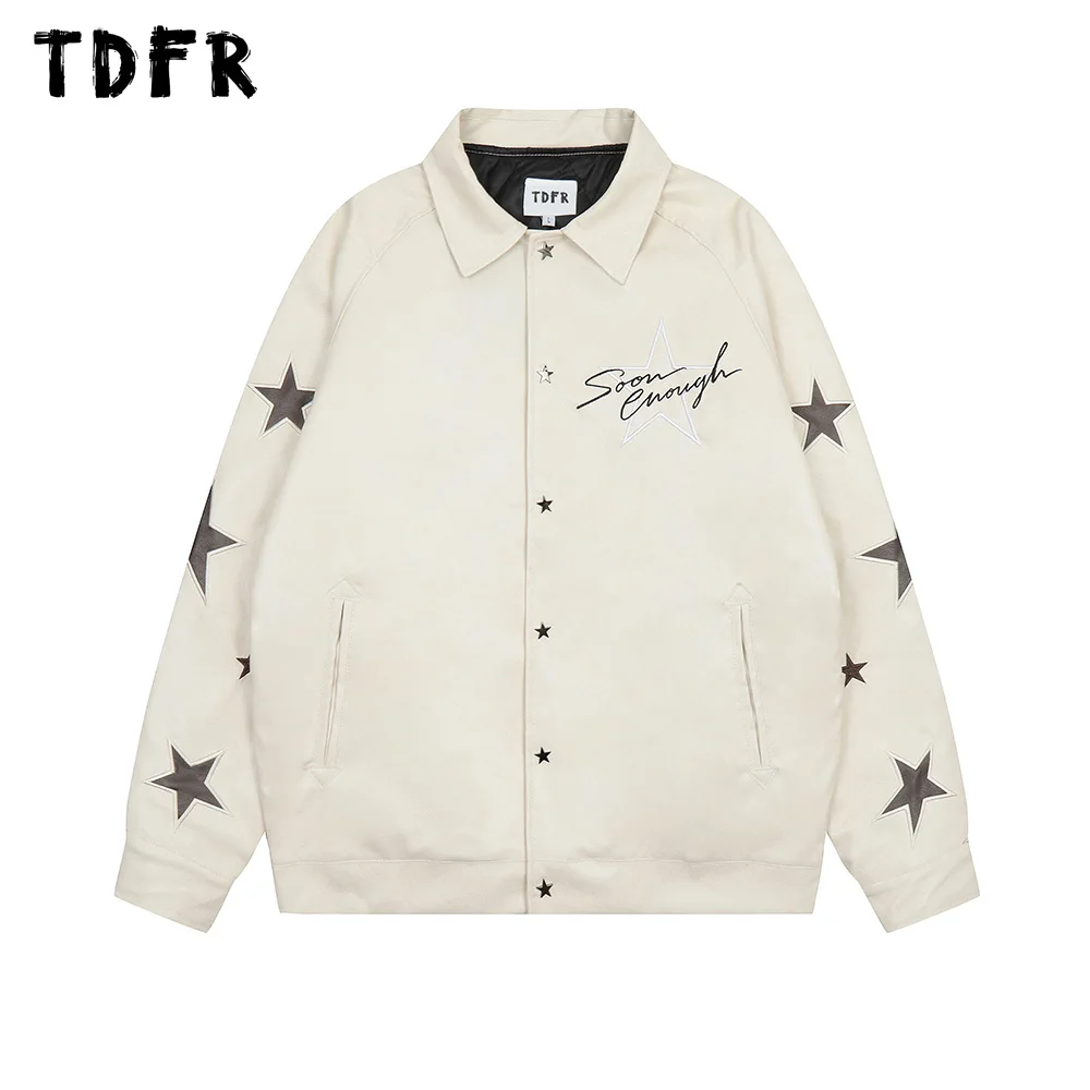

Five-pointed Star Embroidery Leather Jacket Mens Autumn Winter Thick Streetwear Lapel Single Breasted Long Sleeve Outerwear Mens