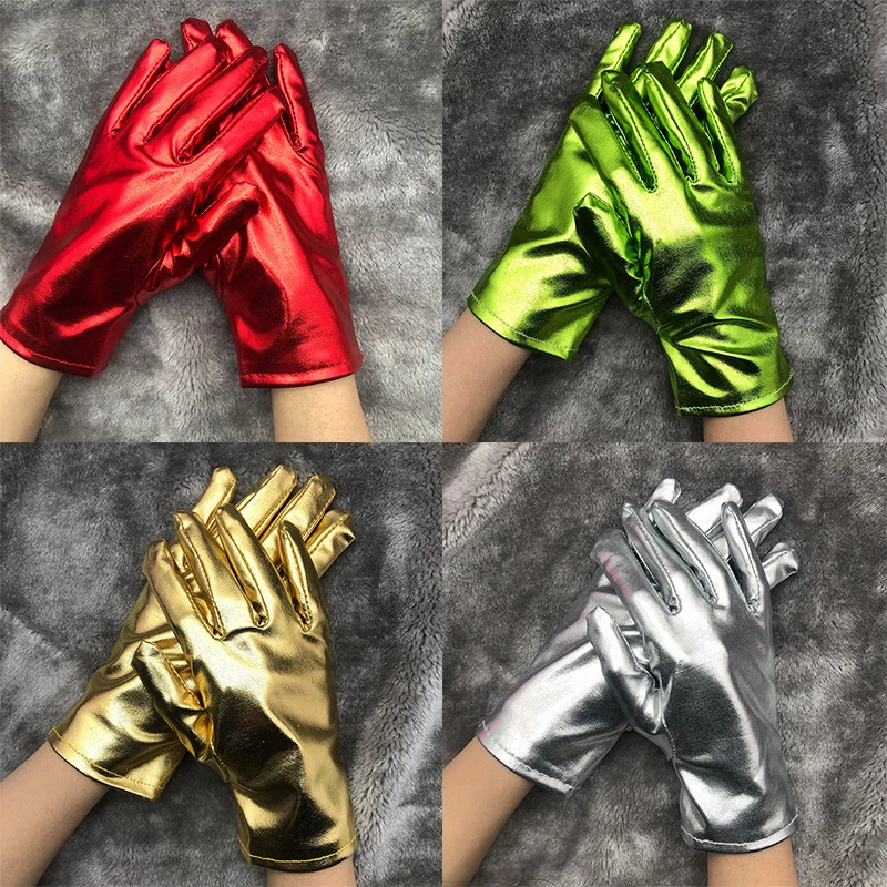 

2022 Stretched Spandex Gloves Sexy Patent Leather Gloves Cosplay Short Gloves N Sunscreen Dancing Party Show Gloves Bright Color