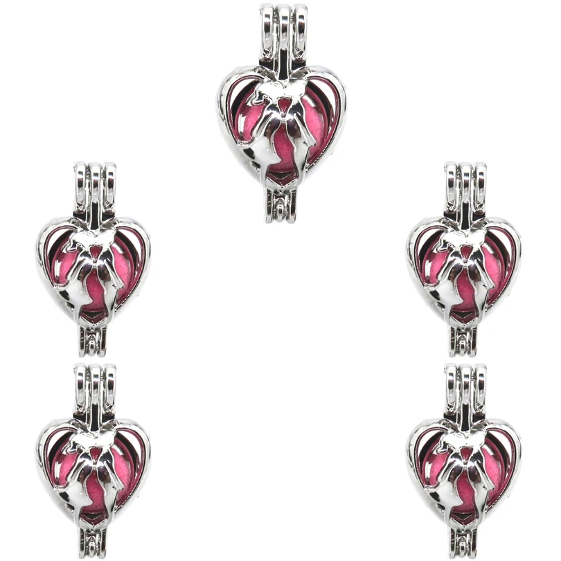 

10Pcs Romantic Love Couple Charm Pearl Cage Locket Aromatherapy Diffuser Pendant Necklace Keychain For Gift Jewelry Making Bulk
