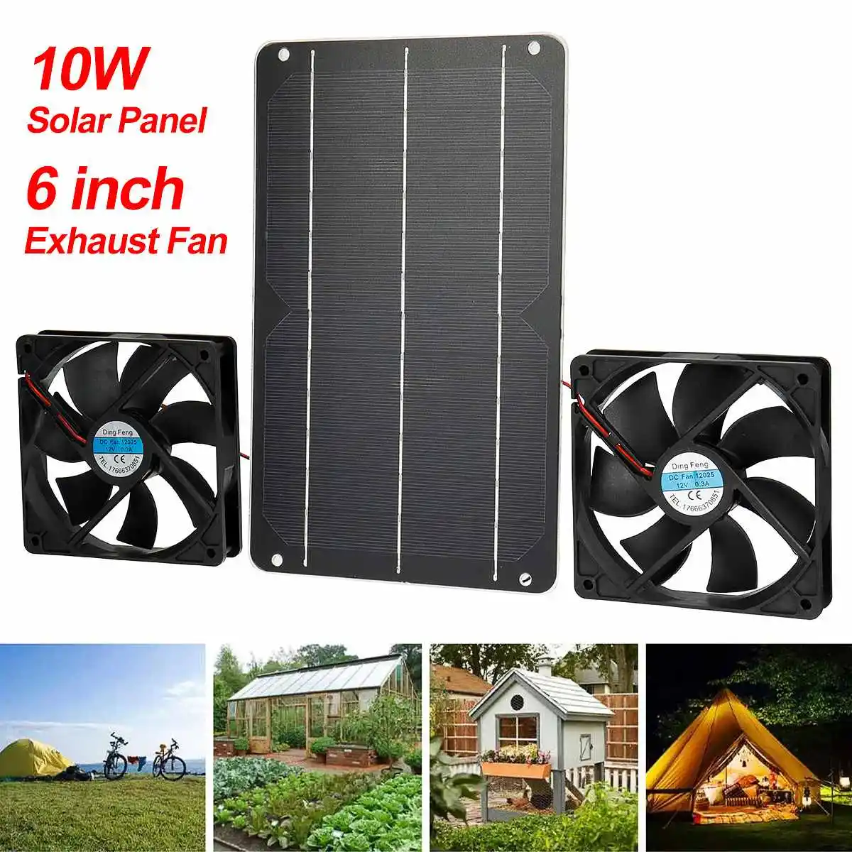 

10W 12V Solar fans Solar Dual Exhaust Fan Air Extractor Mini Ventilator Solar Panel Powered Fan for Chicken House Greenhouse RV