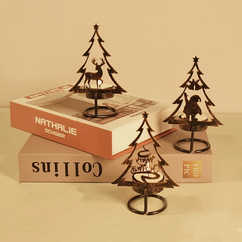 

2023 Christmas Iron Candle Holder Santa Claus Xmas Tree Merry Christmas Table Pendants Noel Candle Holder Happy New Year Decor