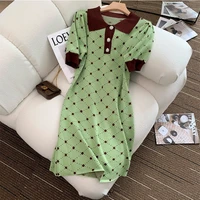fashion plaid polo loose dress women shortsleeve chic spring summer dress party single breasted vintage office lady 2022 new