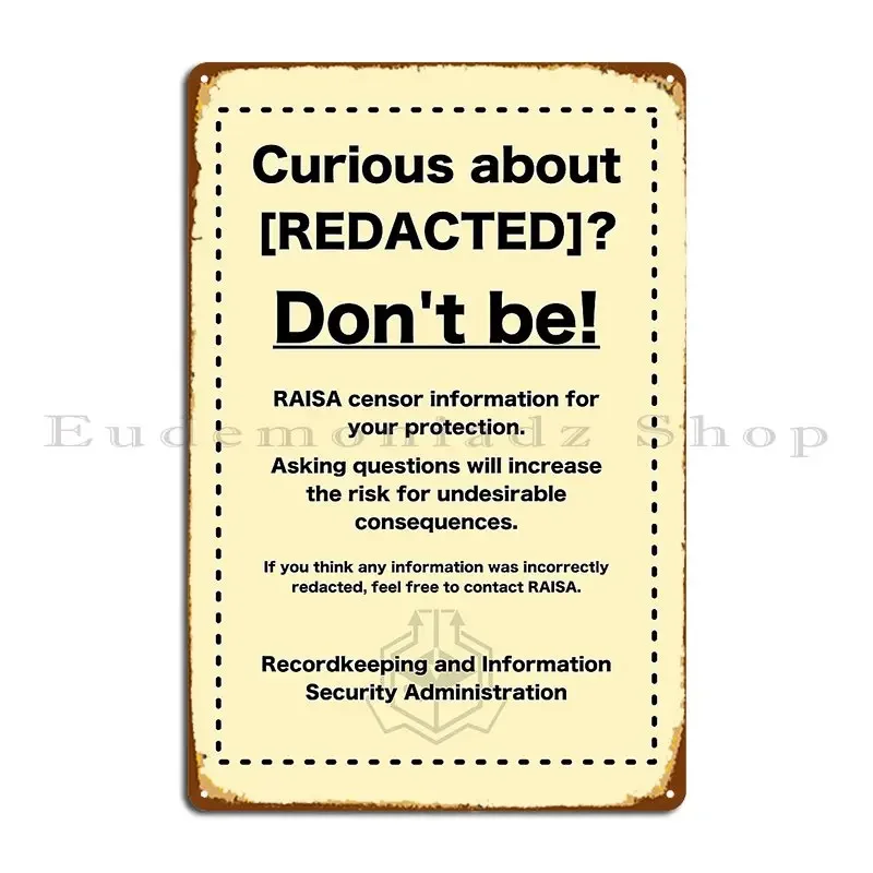 Scp Curious About Redacted Dontand 39T Be Металлические вывески Паб Клуб Бар Настенный декор Дизайн