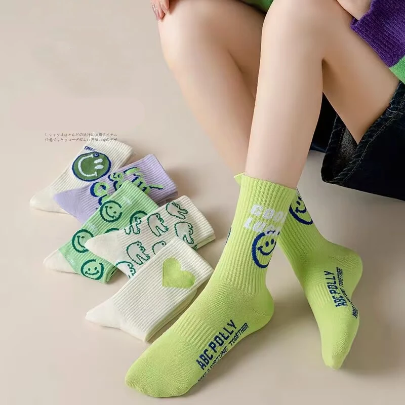 3 pairs Japanese Harajuku cartoon socks Funny heart smiley face socks Kawaii cute casual sports cotton socks