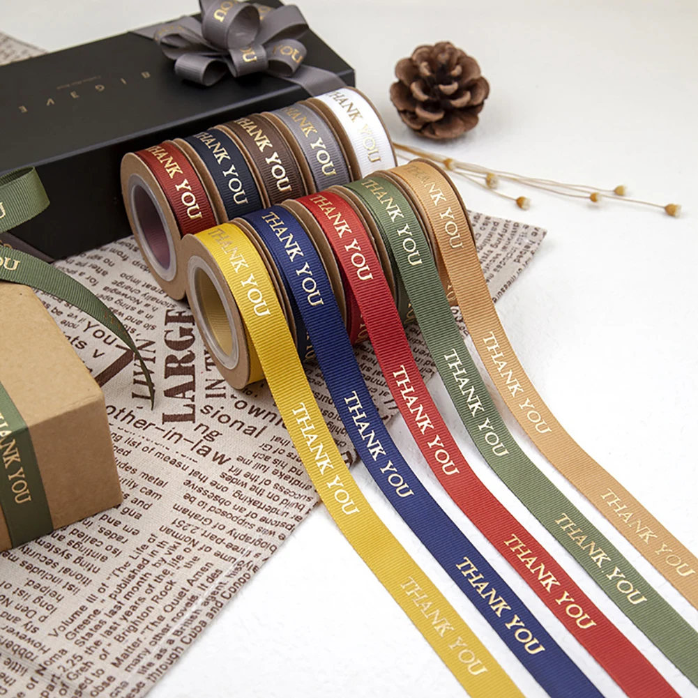 

9M/Roll Packing Supplies Craft Material Printing THANK YOU Grosgrain Ribbon for Wedding Christmas Decoration DIY Hair Ornament