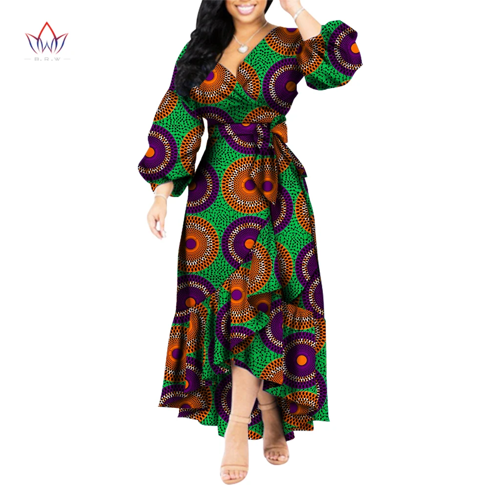 Autumn Plus Size African Long Dress for Women V-neck Belt Africa Dresses Dashiki Elagant African Dressesfor Ladies WY5856