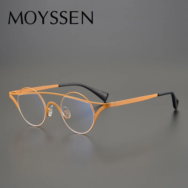 

2022 Japan Design Individual Unisex Cat Ear Style Double Beam Titanium Round Frame Glasses Men Vintage Optical Myopia Eyeglasses