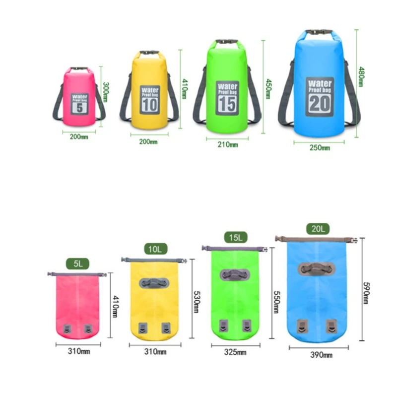 5L 10L 15L 20L Outdoor PVC Waterproof Dry Backpack Water Floating Bag Roll Top Sack for Kayaking Rafting Boating River Trekking
