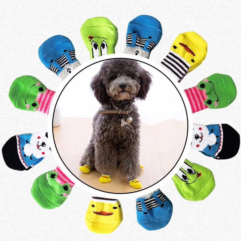 

4pcs/Set Pet Socks Dog Knit Socks Cotton Cat Shoes Puppy Dog Socks Anti-Slip Pet Supplies Fashion Pet Products For Small Dogs
