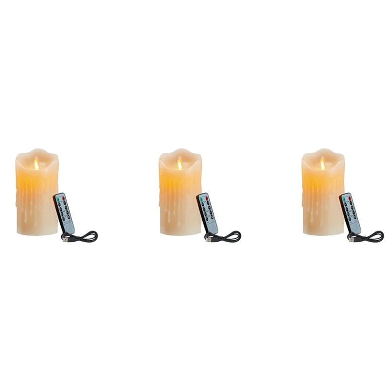 

3X LED Candles, Flickering Flameless Candles,Rechargeable Candle, Real Wax Candles With Remote Control,10Cm