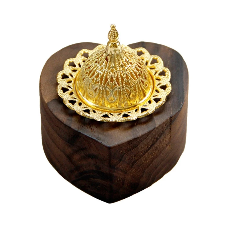 

Vintage Minimalist Metal Incense Burner Holder with Wooden Base Light Luxury Middle East Arab Cone Censer Home Decor