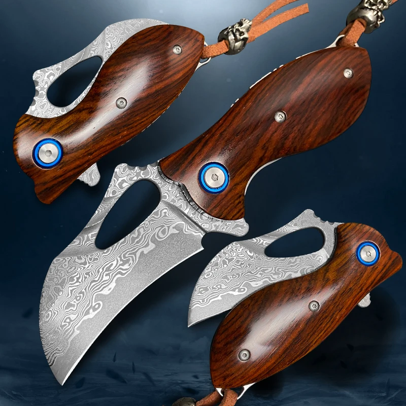 

Складной нож из дамасской стали высокой твердости, уличный охотничий Карманный резец с рукояткой из палисандра, тактический, универсальный...