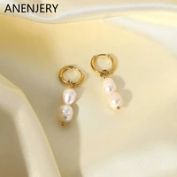 anenjery 316l stainless steel pearl drop earrings new baroque style womens earrings party jewelry gifts