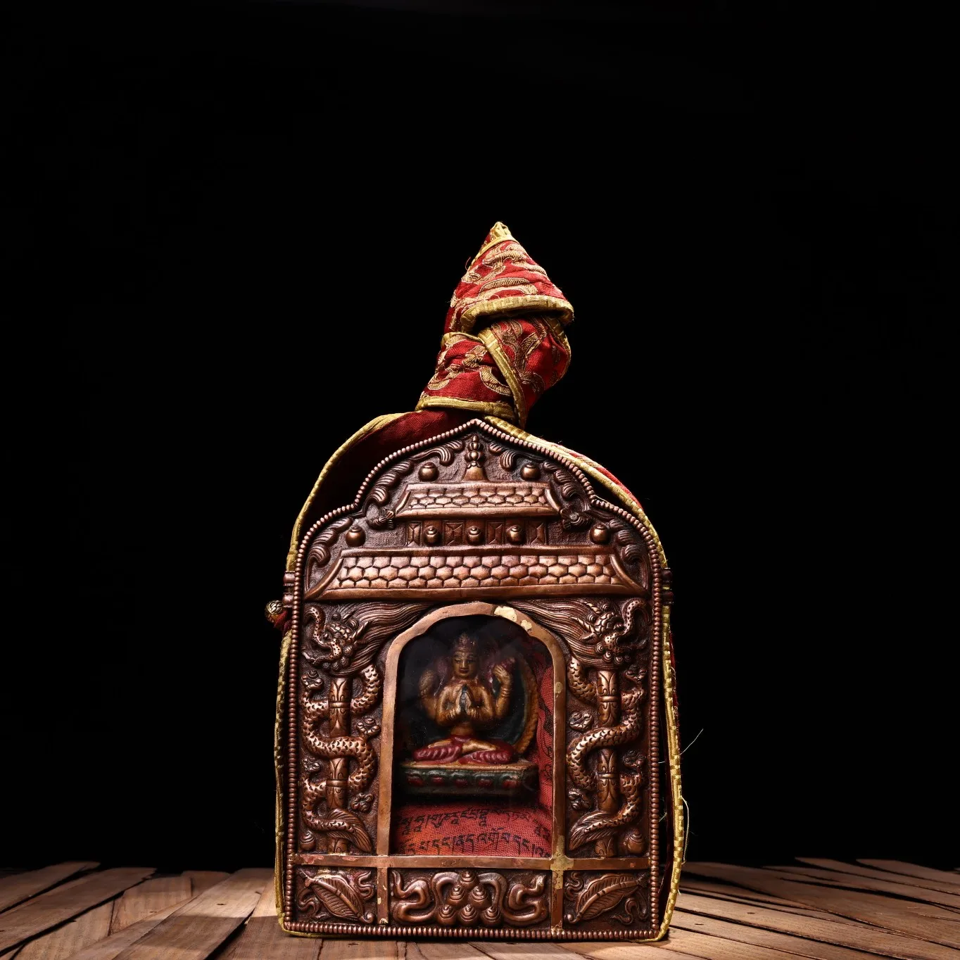 

8"Tibetan Temple Collection Old purple Bronze Sakyamuni Buddha Gawu Box Amulet Dharma Hanging screen Town House Exorcism