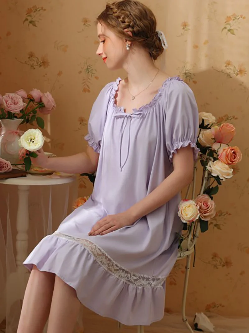 Women Princess Nightdress Cotton Ruffles Sexy Sleepwear Vintage Victorian Nightgowns Sweet Girls Lace Fairy Pajamas Homewear