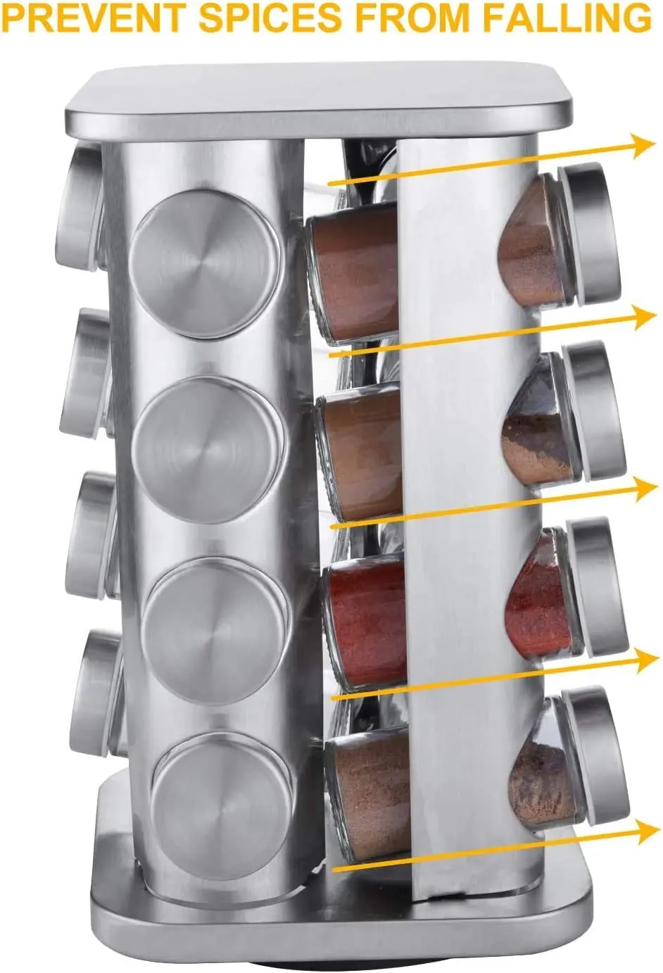 

Spice Rack Organizer for Countertop Stainless Steel Spice Organizer 20 Seasoning Jars Funnel Large Standing Tower for Kitchen