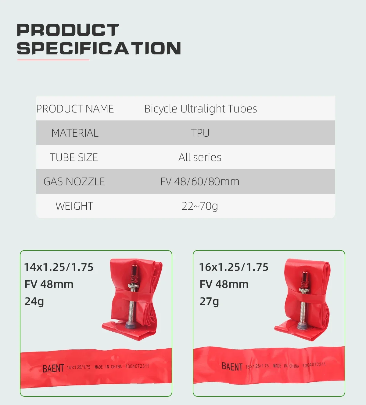 Сверхлегкая внутренняя труба для шоссейного велосипеда 14/16/20/26/27.5/29/700 из