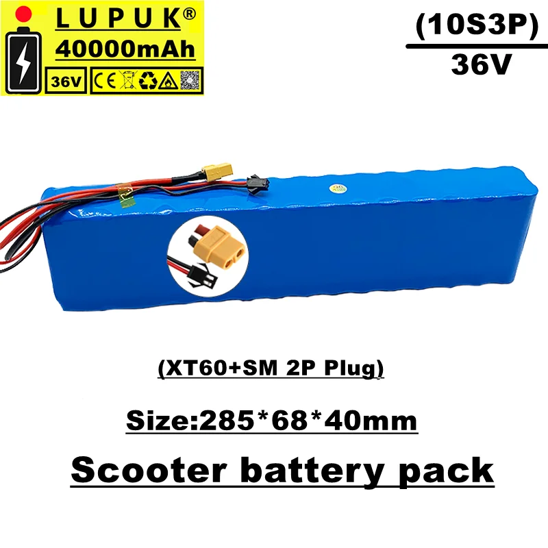 

Lupuk-36v комплект литий-ионный батарей, 10s3p,40ah,sm + xt60 коннектор, подходит для электрических велосипедов и скутеров, оснащенных BMS
